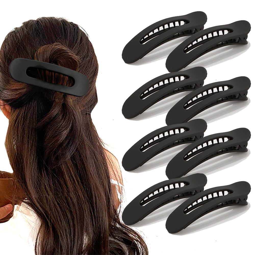 Ahoney – Pinzas de pelo negras con pico de pato grande, paquete de 8 pinzas de cocodrilo negras para mujer, pinzas de pelo grueso y plano, pinzas