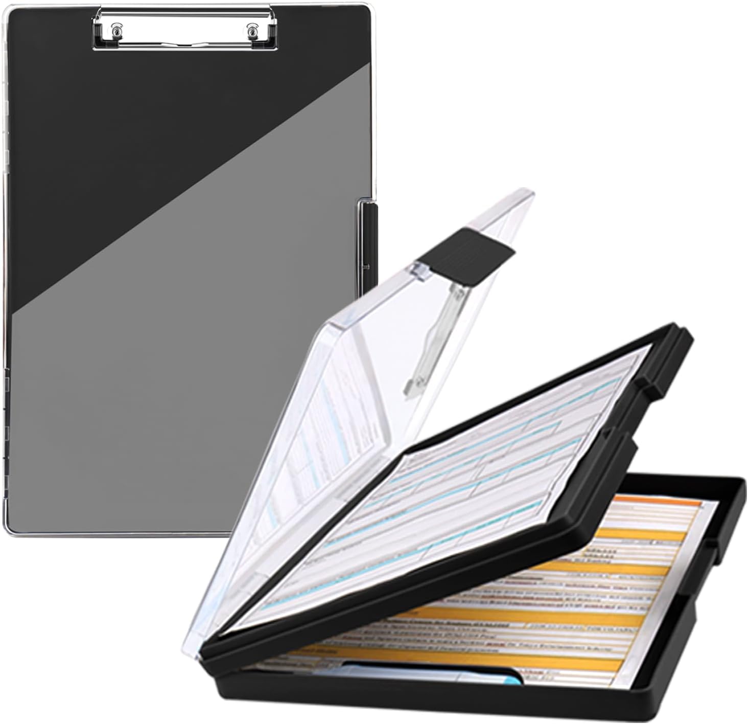 Portapapeles con almacenamiento, tablones de clip Cleaview de 8.5 x 11, con 2 fundas de almacenamiento, portapapeles de almacenamiento de panel