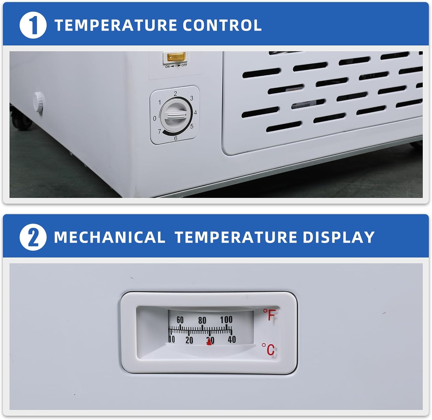 Congelador comercial de 16 pies cúbicos con luz LED, rango de temperatura de -8 F y 0 F, congelador de pantalla superior de vidrio con 6 cestas de