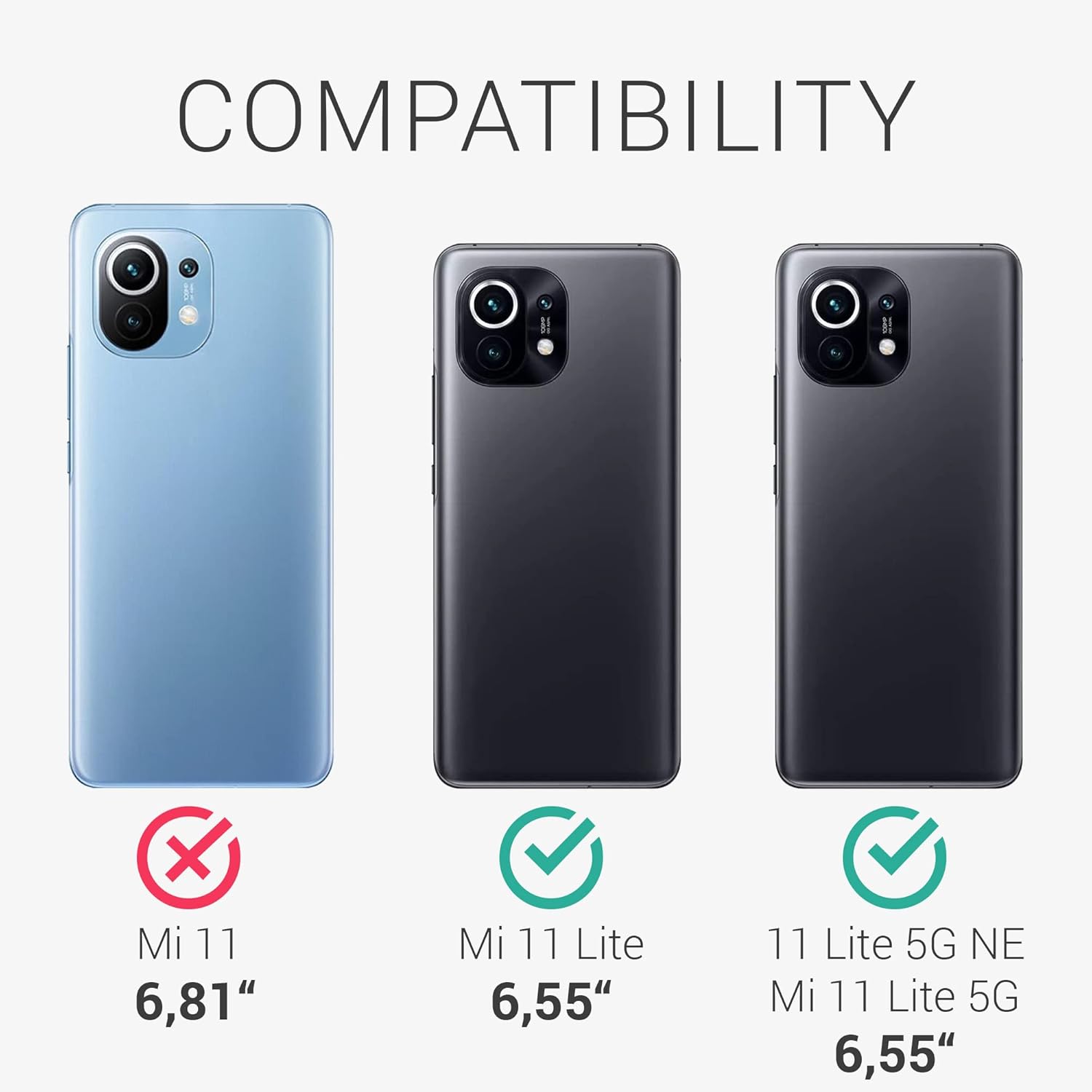 kwmobile Juego de 3 protectores de pantalla compatibles con Xiaomi 11 Lite (5G) NEMi 11 Lite (5G)  Películas antirreflejos antihuellas  mate