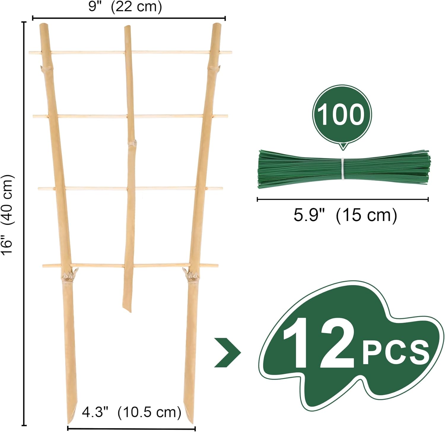 Enrejado de bambú para plantas trepadoras de 16 pulgadas, paquete de 12 entramados de bambú natural en forma de abanico, mini soporte de madera para