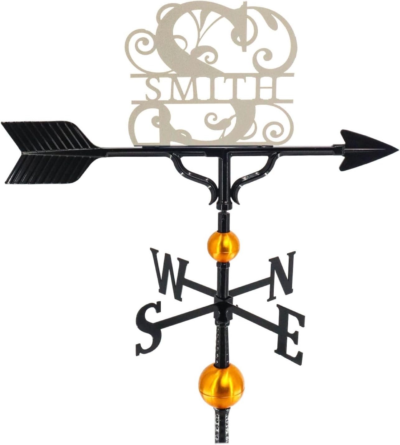 Veleta personalizada con monograma de lujo – Letrero de nombre de metal – Decoración al aire libre – Soporte de techo incluido – Metal fundido –