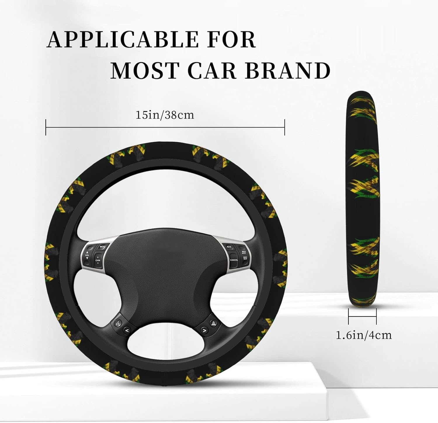 Wings Jamaica – Funda para volante para hombres y mujeres, antideslizante, elástica, gruesa, ajuste universal, 15 pulgadas