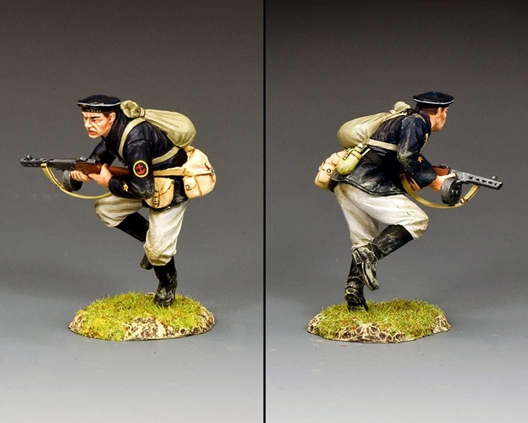 King & Country Toy Soldiers Ejército Ruso RA082 Ejército Rojo Ruso Infantería Naval Carga con PPSH41 Escala 130 Peltre