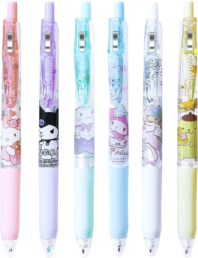 6 bolígrafos Kawaii Kitty, suministros escolares, material escolar de dibujos animados de anime, 0.020 in (tinta negra)