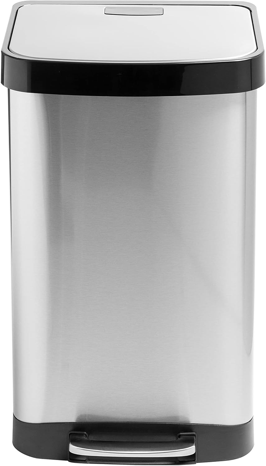 Honey-Can-Do Cubo de basura grande de acero inoxidable de 50 L con tapa, color plateado