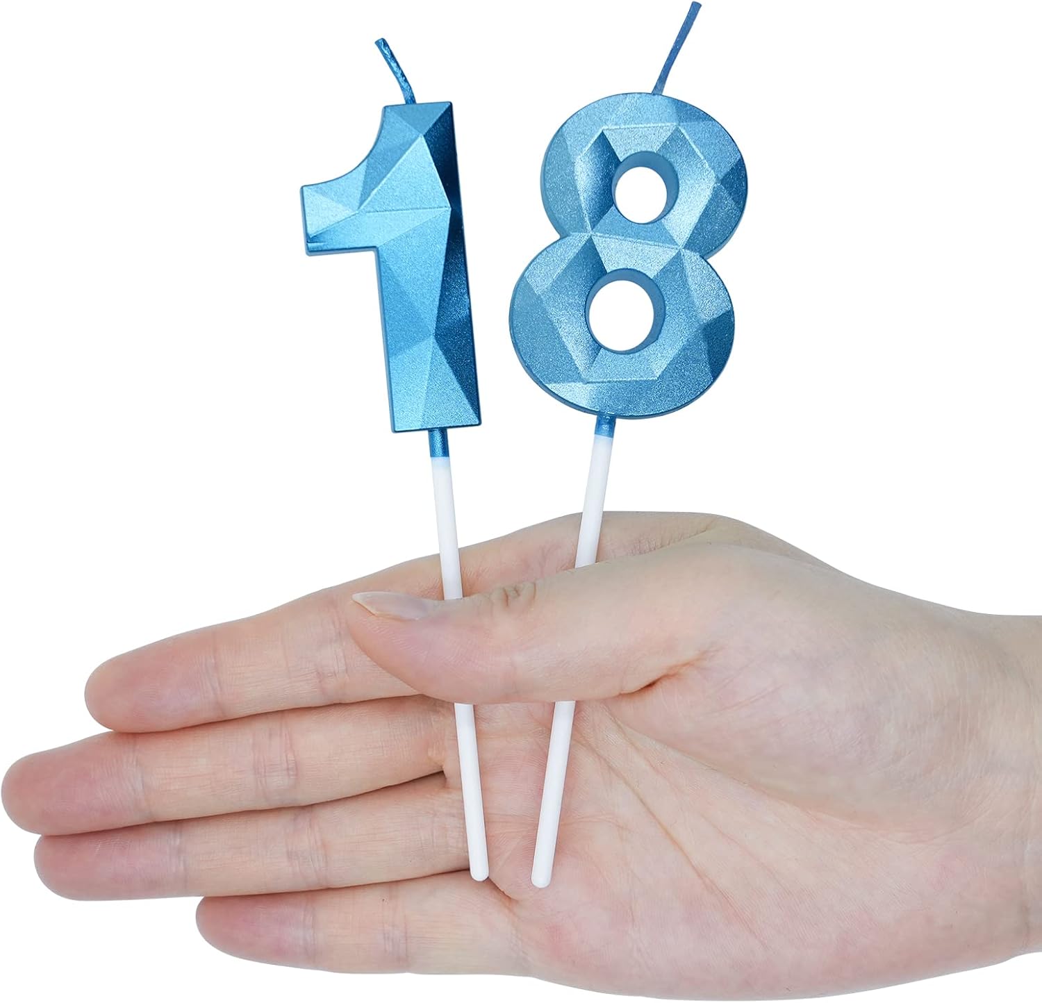 Velas de cumpleaños 50 para pastel, vela azul número 50 en forma de diamante 3D, decoración de cumpleaños, suministros de fiesta para mujeres u