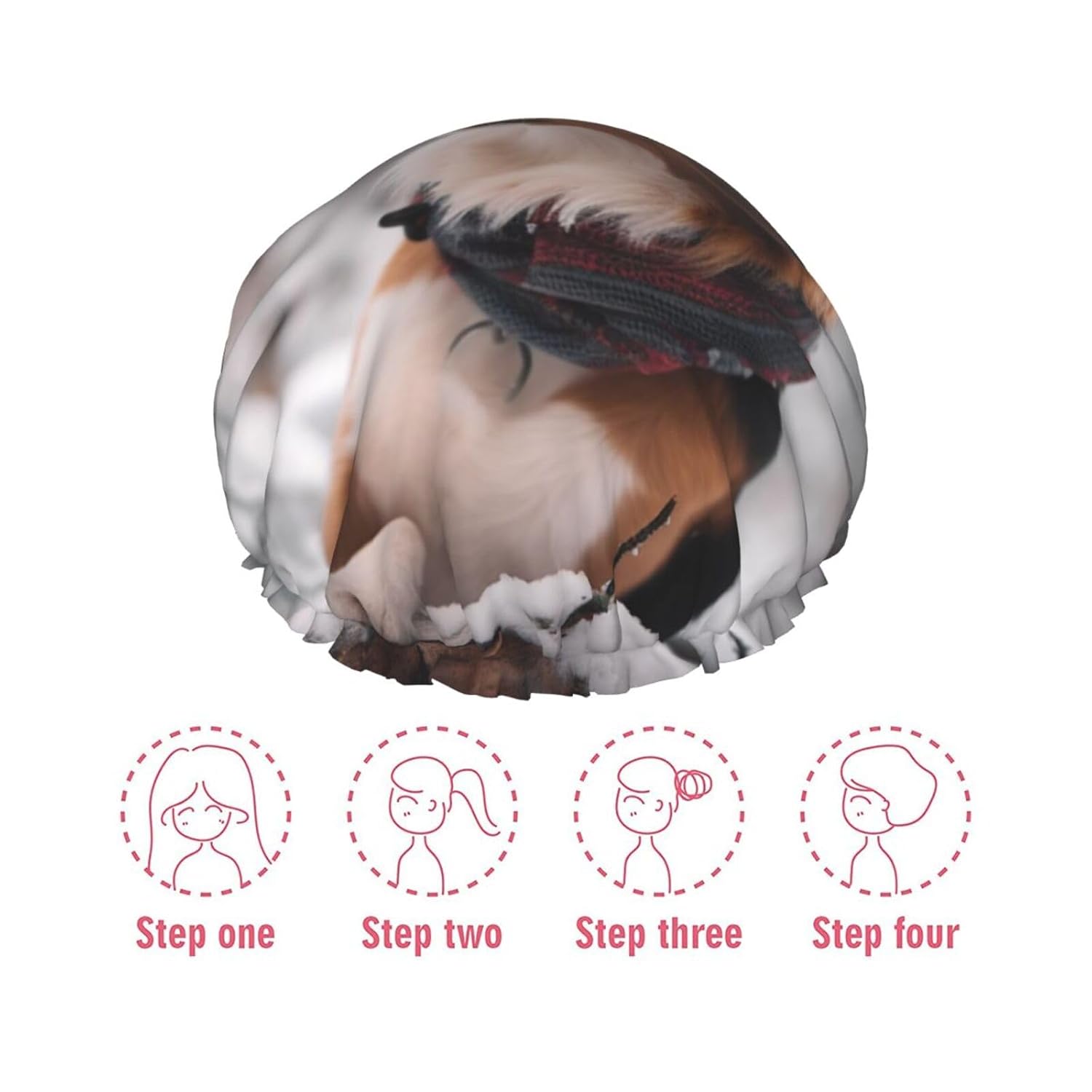 Winter Snow Dog Shower Cap Reusable Double Layered Bath Cap Waterproof Hair Cap with Elastic Band Bathing Hat Spa Salon Shower Hat for Women Men
