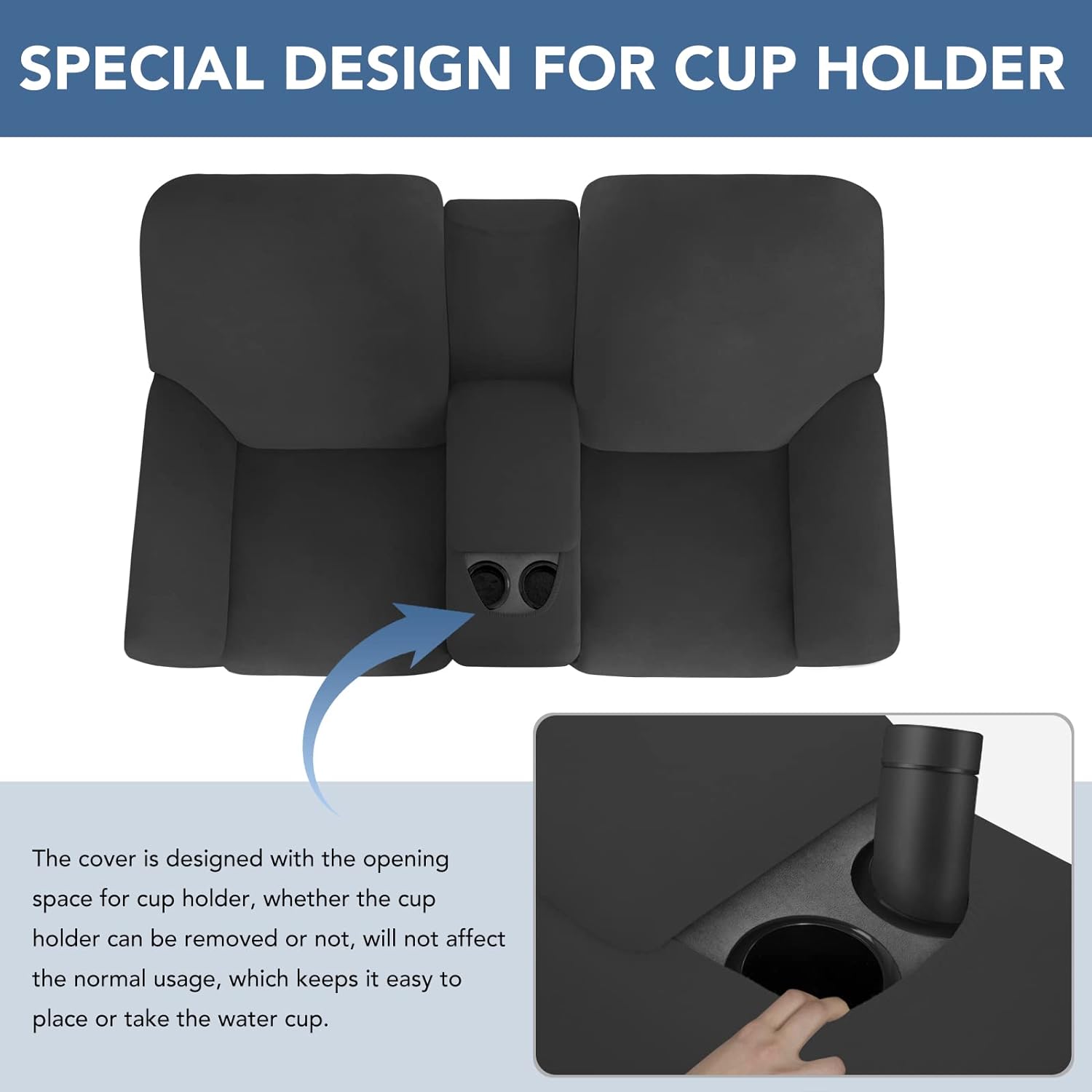 Easy-Going Funda elástica para sofá biplaza reclinable con consola central, suave forro polar ajustable de 2 asientos con soporte y almacenamiento,