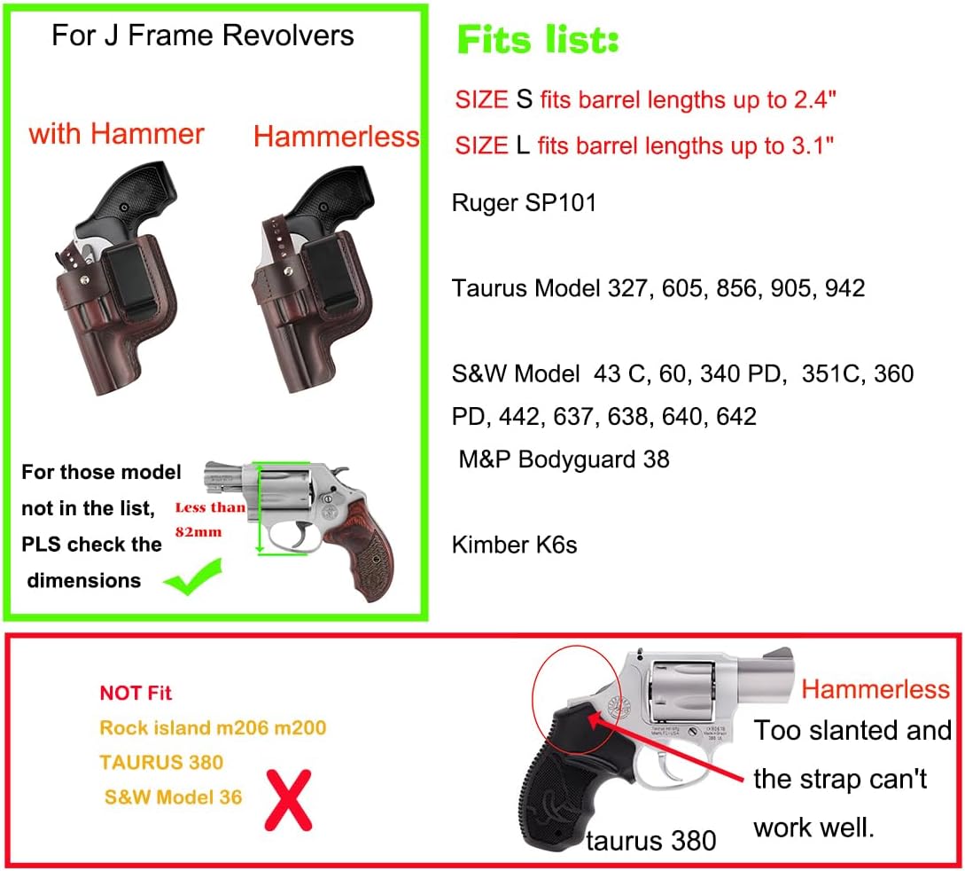Funda de cuero de grano superior OWB J Frame Revolver para Taurus Modelo 327 605 856 905 942 para S & W 60 360PD 442 637 640 642 se adapta a SP101,