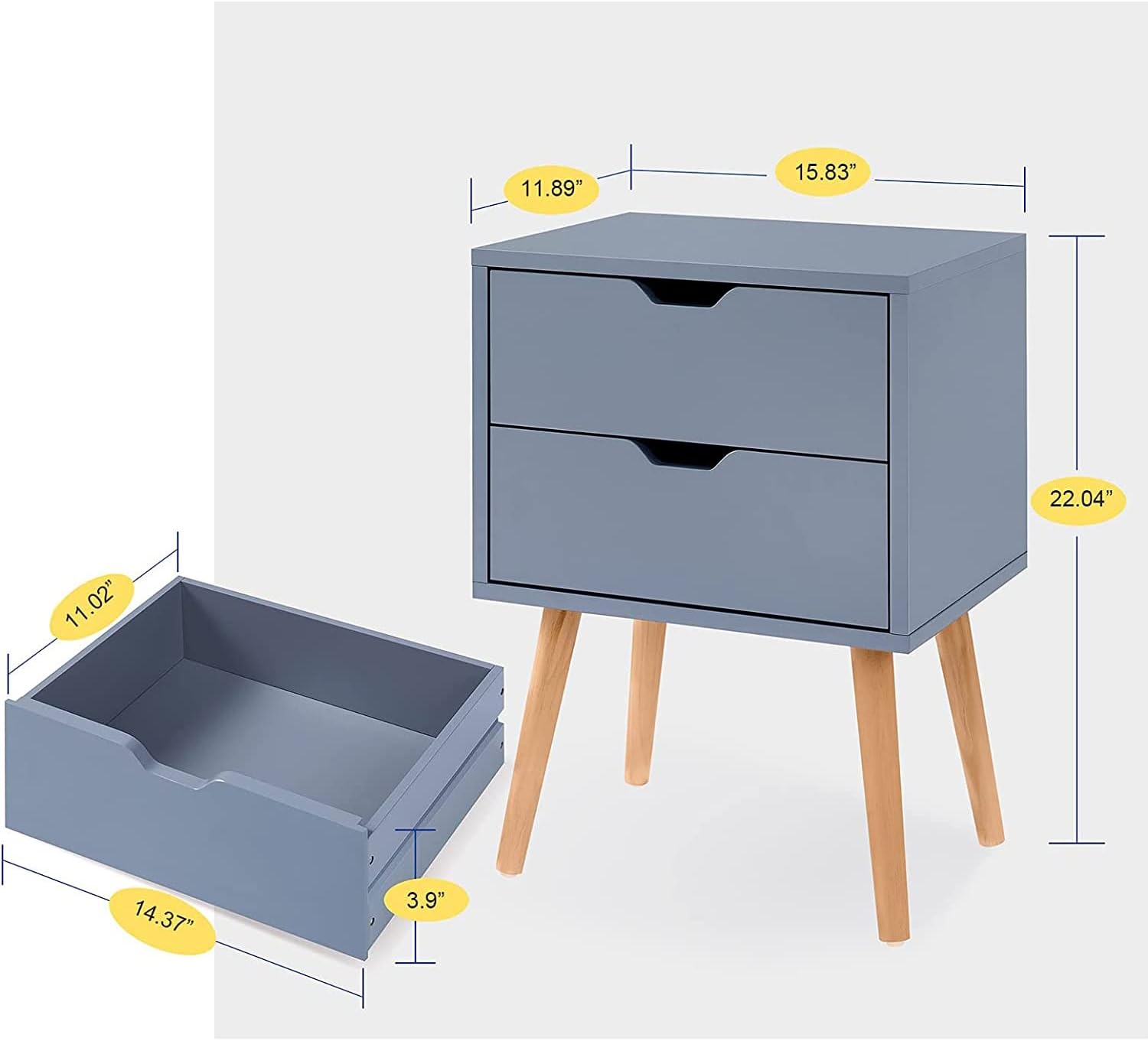 Sweetgo – Mesita de noche auxiliar con cajón de almacenamiento, armario de almacenamiento moderno y moderno para dormitorio, mesita de noche, patas