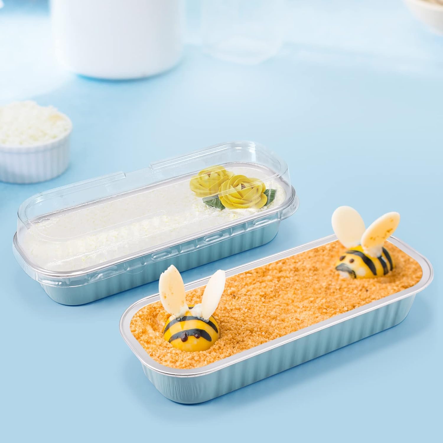 Paquete de 50 mini moldes para tartas con tapas, bolígrafos desechables de papel de aluminio para hornear cupcakes con tapa, moldes de hojalata para