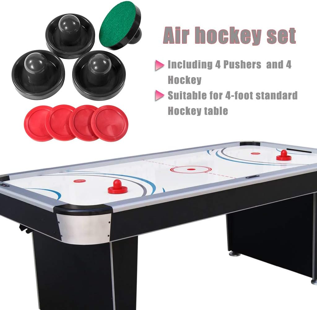 JS&YY Discos y paletas de hockey de aire, juego de 4 empujadores y 4 discos, accesorios de hockey de aire, adecuado para mesas de hockey de más de 4