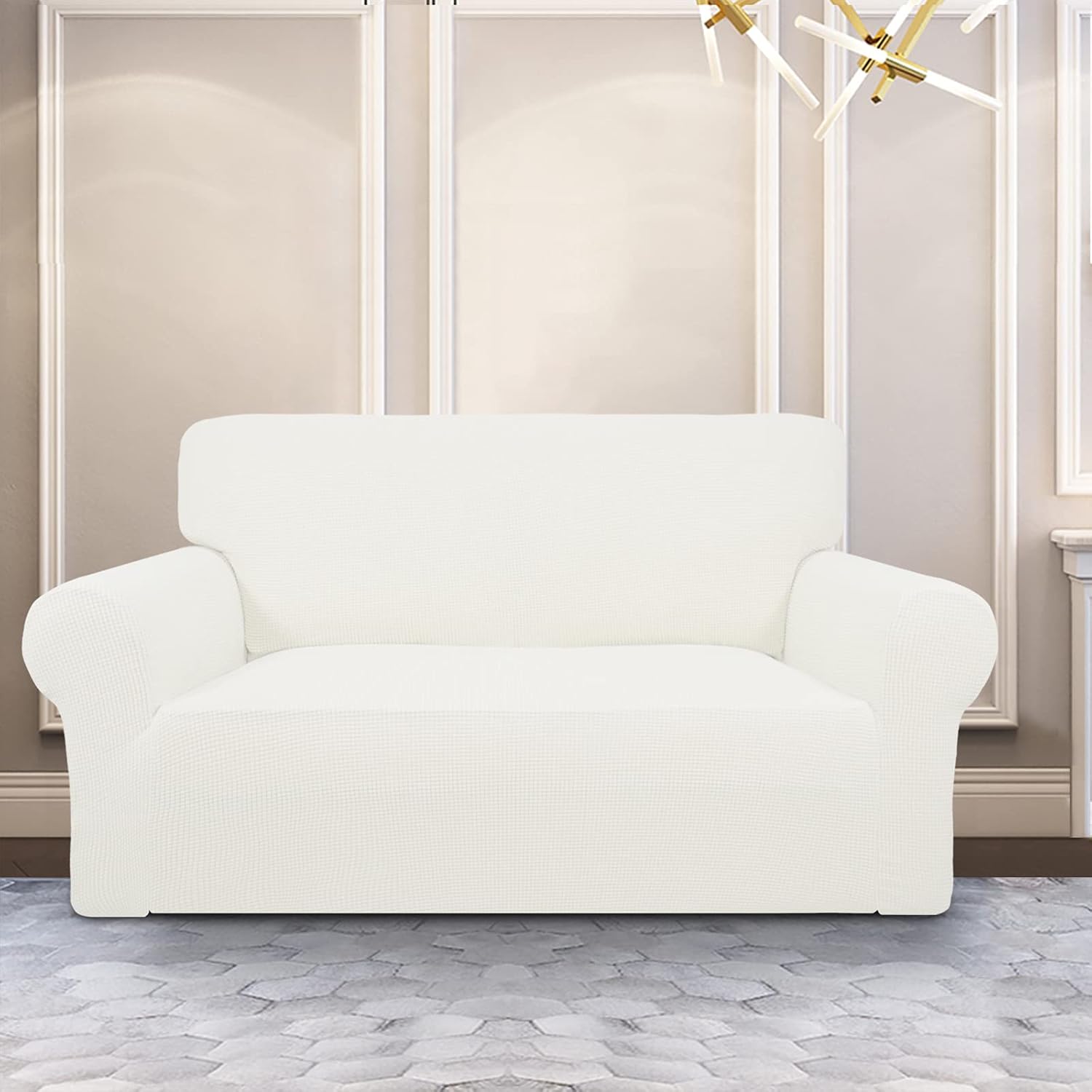 PureFit – Funda elástica para sofá biplaza, suave, antideslizante de jacquard de elastano, protector de muebles lavable con espuma antideslizante y