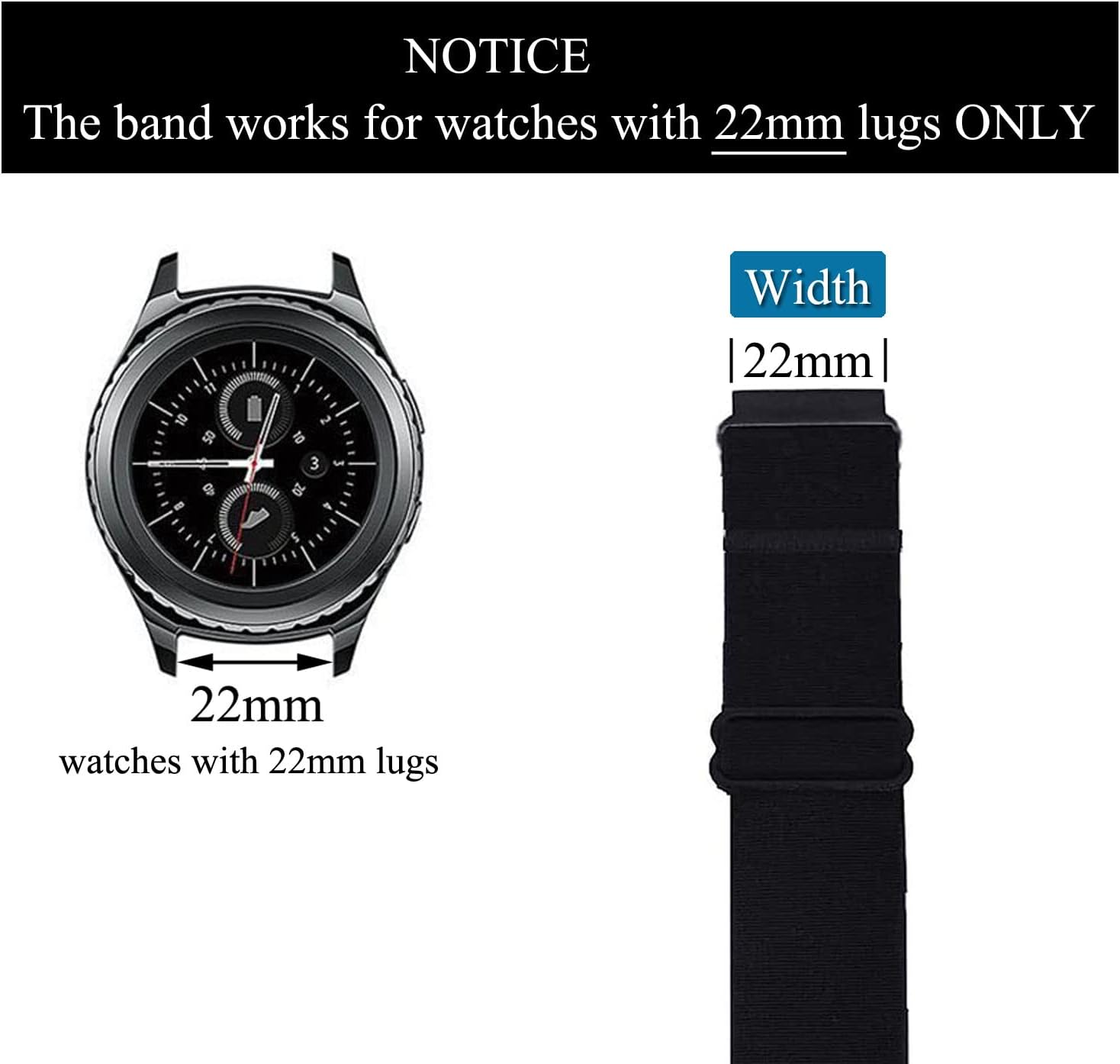 Correa elástica de 0.866 in para reloj compatible con Garmin Venu 23, Fossil Gen 6 de 1.732 pulgadas, Samsung Galaxy Watch 3 de 1.772 pulgadas,