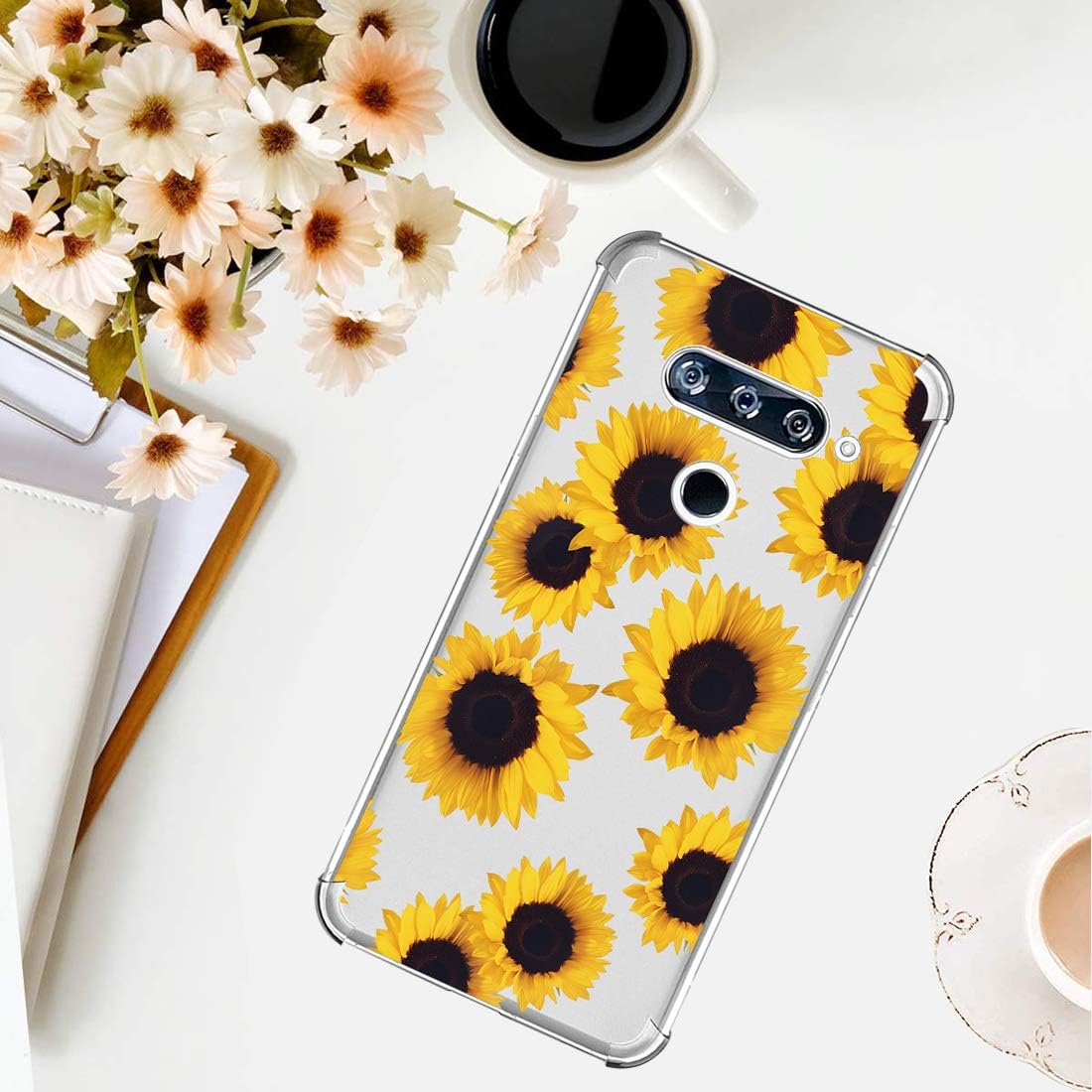 Funda para LG V40, para LG V40 ThinQ con flores, a prueba de golpes, transparente, suave, flexible, TPU delgada, funda para LG V40para LG V40 ThinQ