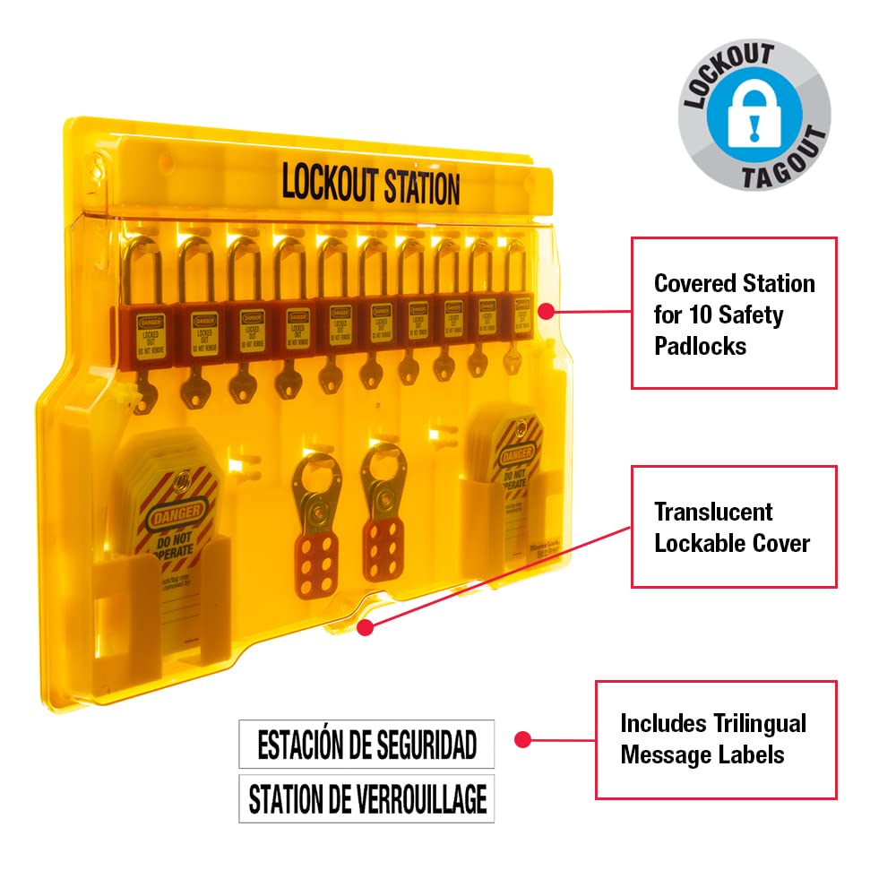 Master Lock Estación de bloqueo de 10 paquetes con cubierta, Amarillo, 1