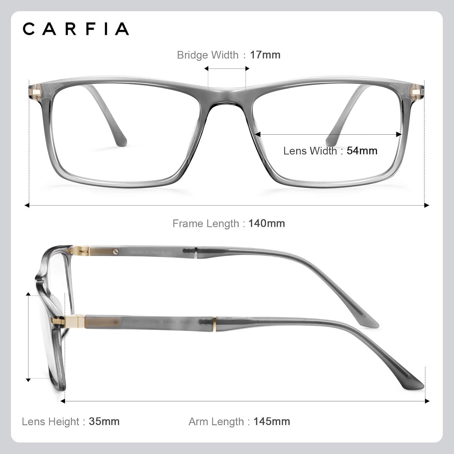 CARFIA Rectangle Blue Light Blocking Glasses for Men UV Protection Computer Gaming Glasses