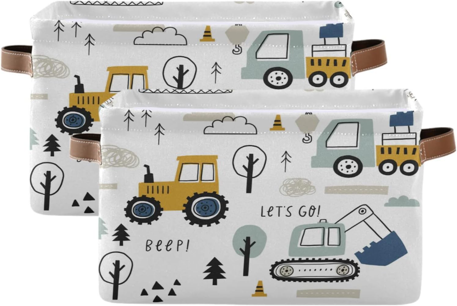Cute Cars Truck Tractor Large Storage Basket Crane Bulldozer Excavator Nursery Bins Collapsible Clothes Laundry Hamper with Handles for Home Living