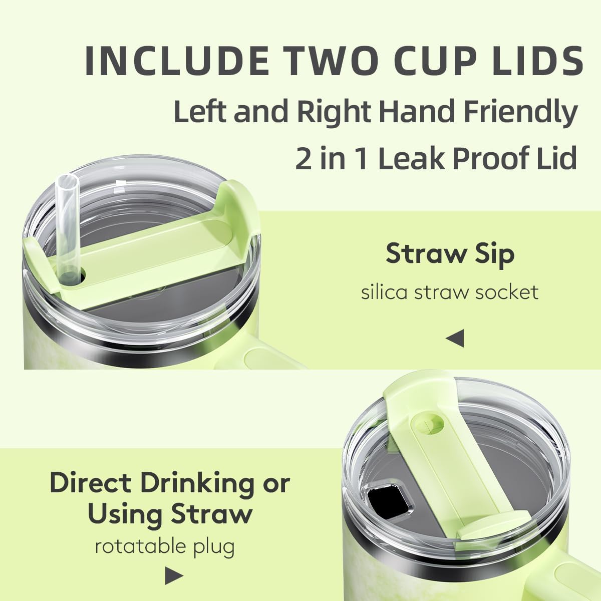 ZUWOZU Vaso de acero inoxidable con aislamiento al vacío con tapa y pajilla, de 40 oz, con asa y pajilla, 2 tapas, taza de viaje para café helado,