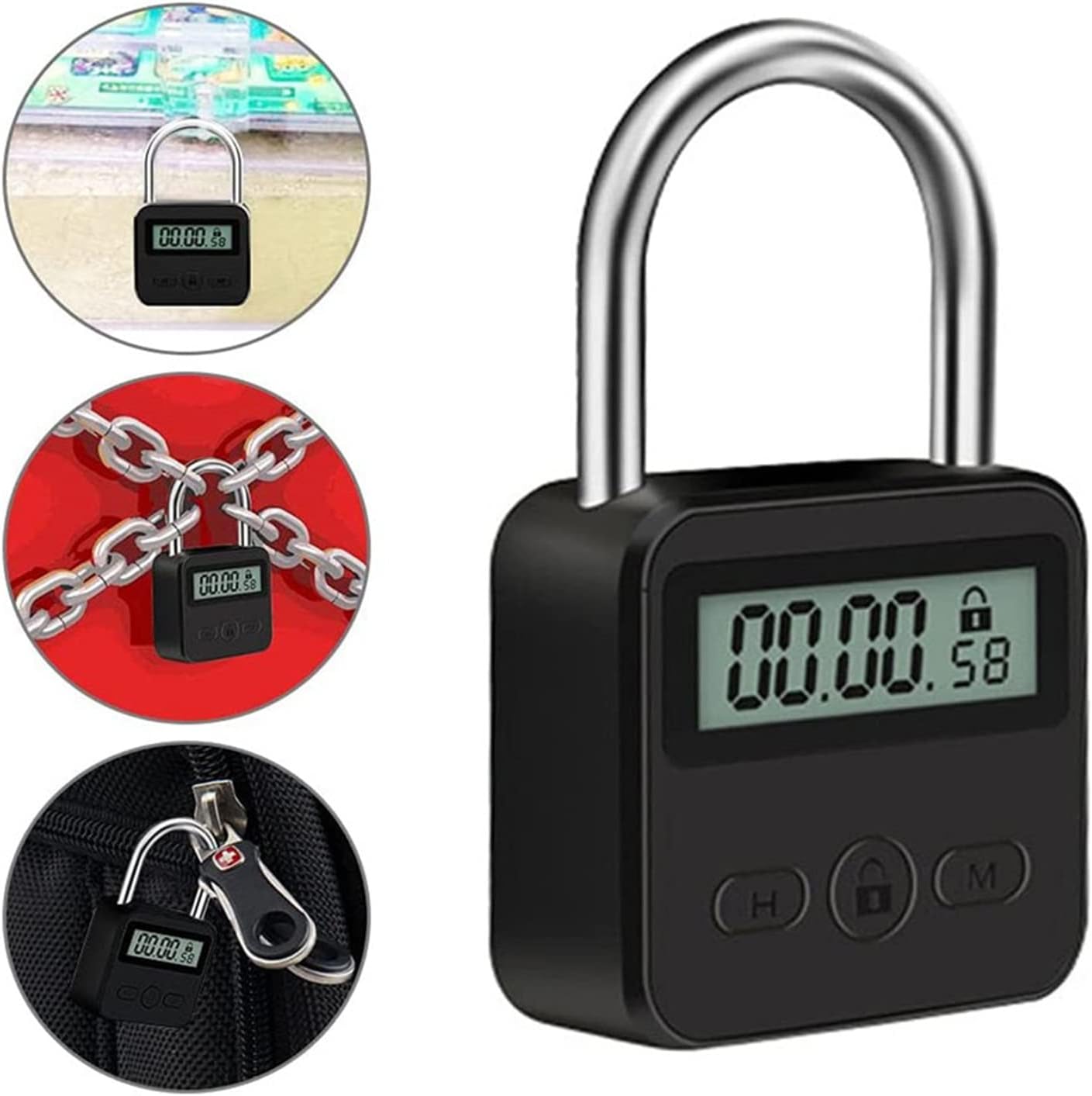 Cerradura de combinación, bloqueo de temporizador de metal, temporizador de tiempo recargable por USB con cuerda de resorte de 3.3 ft, 99 horas de