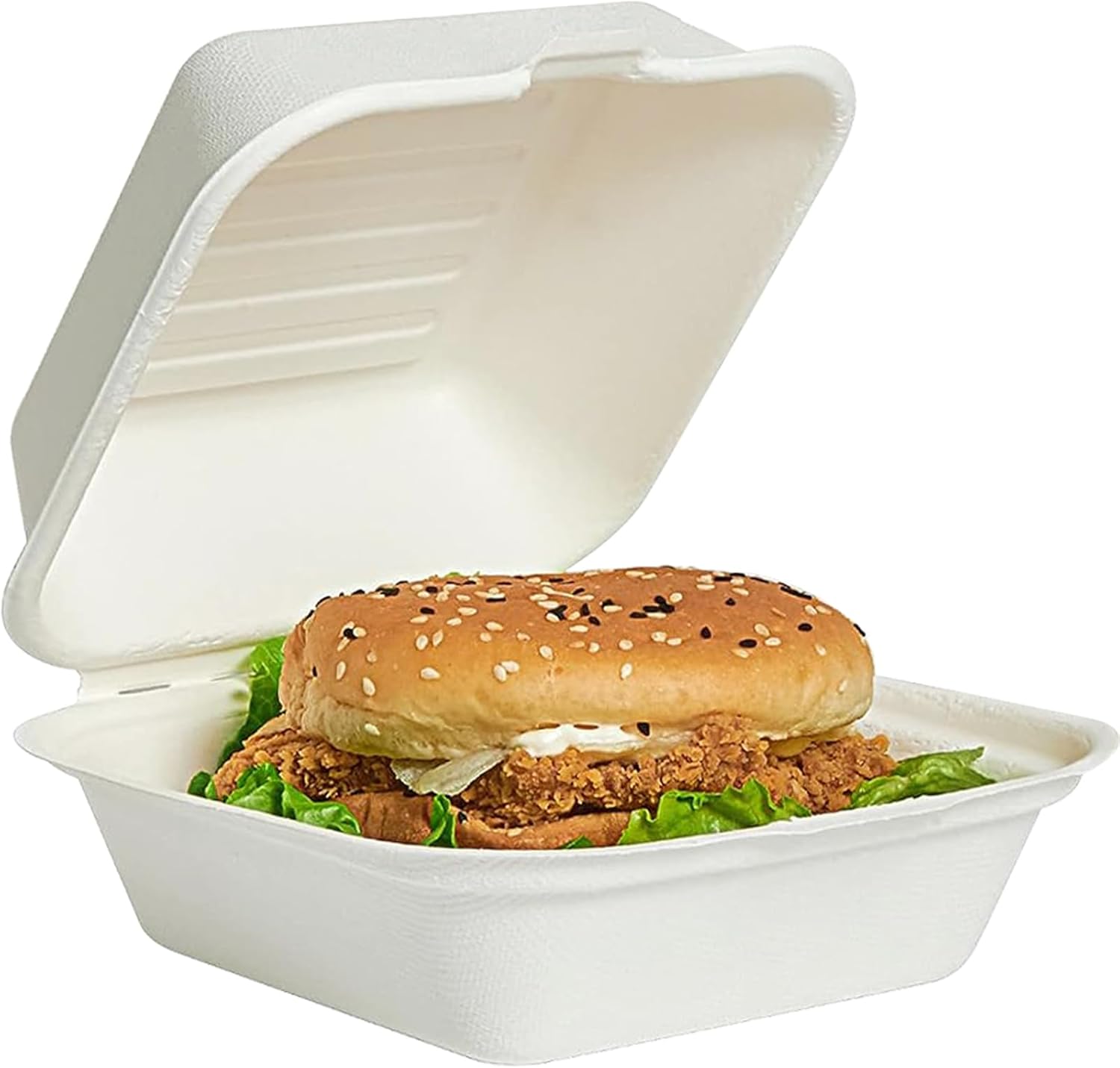 Amozife Recipientes de alimentos 100% compostables de 6 x 6 pulgadas, recipientes ecológicos de bagazo biodegradables resistentes para llevar