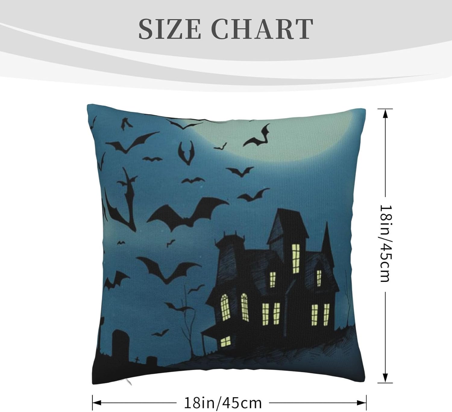 Funda de almohada de 18 x 18 pulgadas, decoración de fiesta de Halloween, sofá, almohada de caricatura, murciélago y calabaza