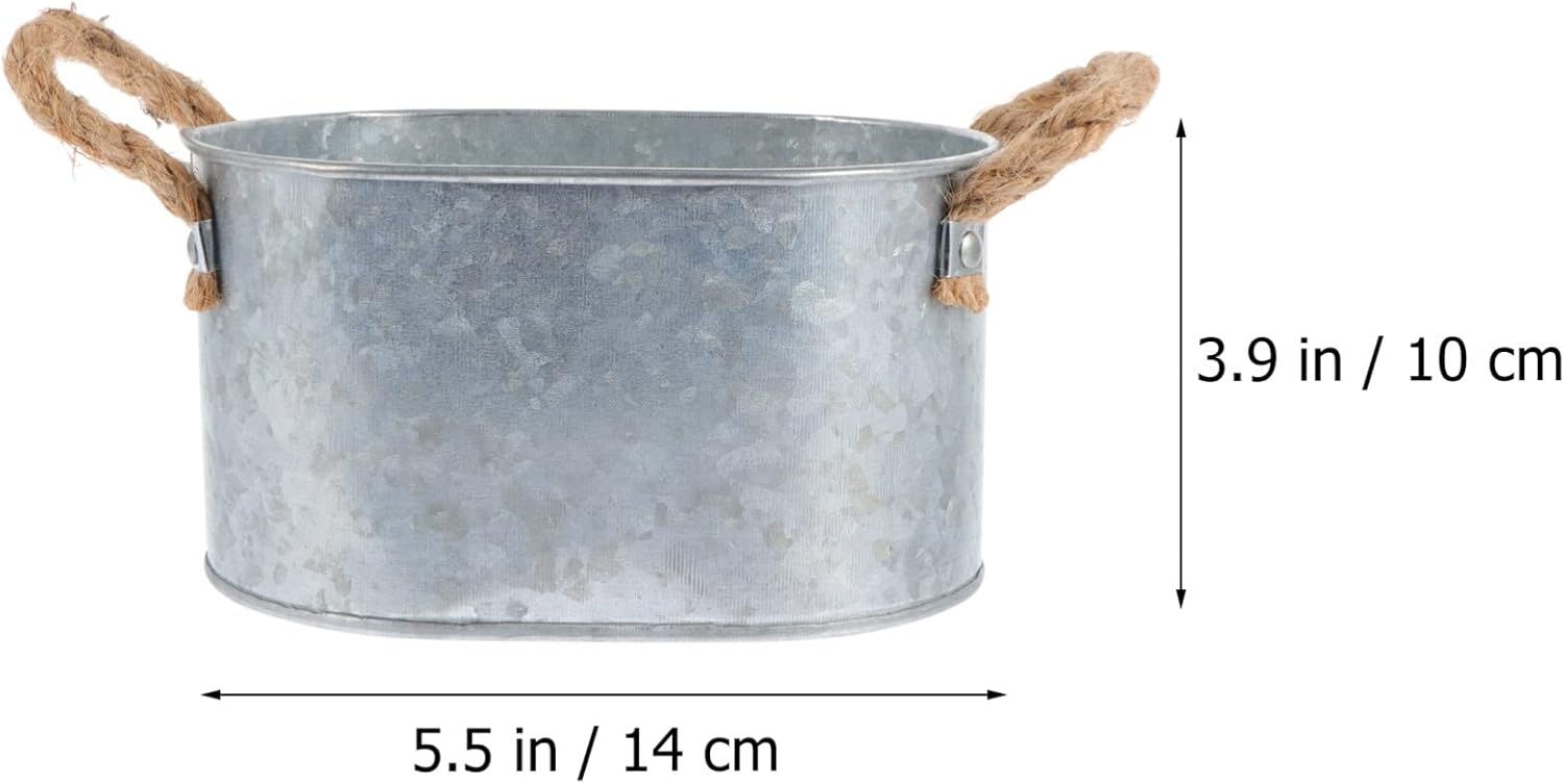 GANAZONO Cuenca de flores galvanizada ovalada galvanizada, cubetas de mercado de agricultores con asas, maceta rústica, decoración del hogar para