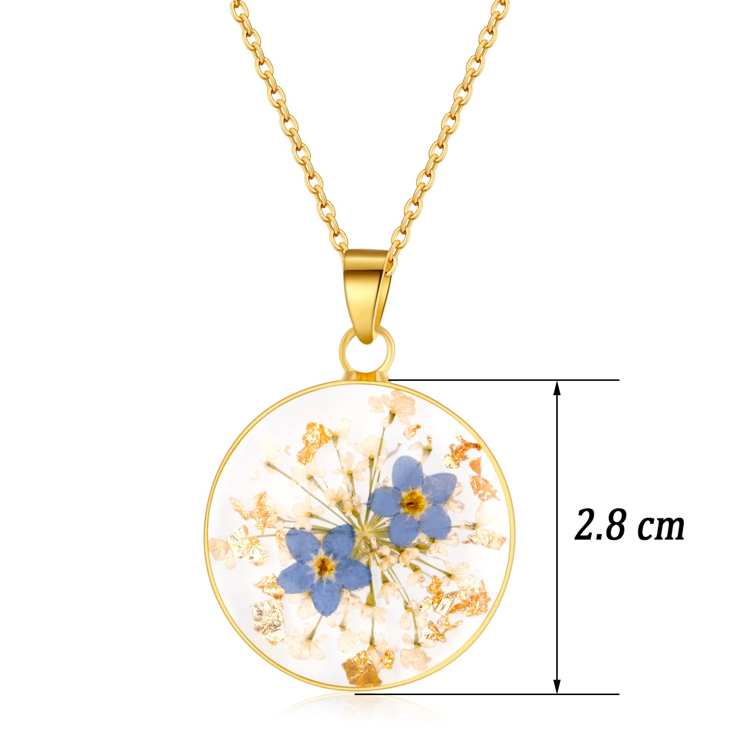 Forget-Me-Not and Queen Anne’s Lace Pressed Wildflower Necklace  Gold Pressed Flower Necklace  Personalized Handmade Necklaces for Women