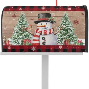 Funda magnética de Navidad para buzón de 21 x 25.5 pulgadas, sombrero de búfalo a cuadros, muñeco de nieve, árbol de Navidad en tablero de madera Funda magnética de Navidad para buzón de 21 x 25.5 pulgadas, sombrero de búfalo a cuadros, muñeco de nieve, árbol de Navidad en tablero de madera