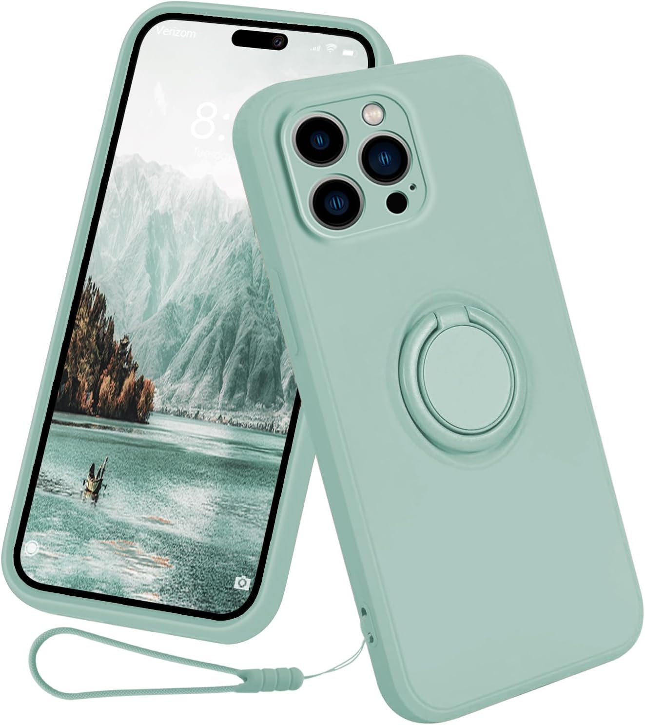 CAIOUS Funda para iPhone 15 Pro Max (lanzado en 2023), funda de silicona con anillo giratorio de 360, soporte magnético para automóvil, funda