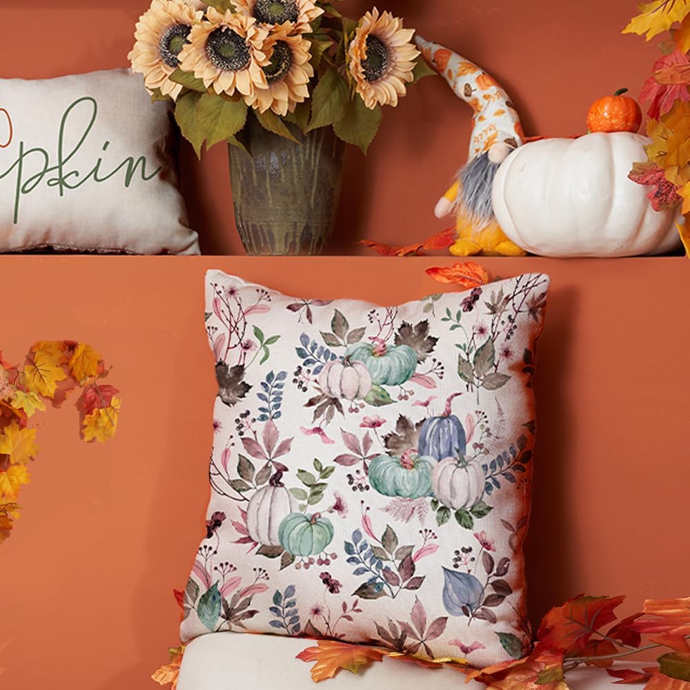 DFXSZ Fundas de almohada de otoño de 18 x 18 pulgadas, juego de 2 fundas de almohada decorativas de calabaza y hojas de arce para decoración de