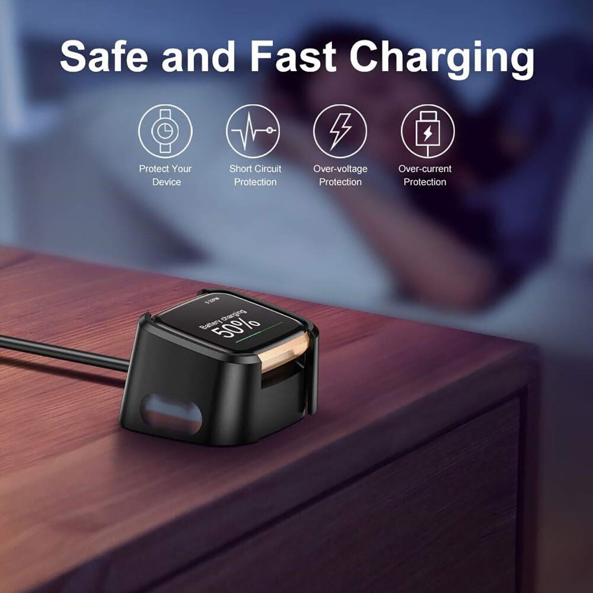 Cargador de pared para Fitbit Versa 2, cable de cargador Fitbit Versa 2, adaptador de reloj inteligente Versa 2, bloque de carga y base de carga