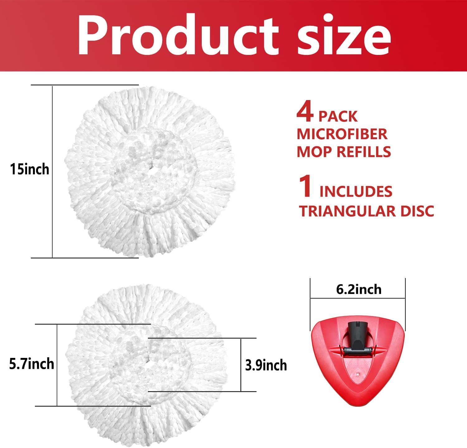 Cabezal de repuesto para trapeador giratorio, paquete de 4 repuestos de mopa O Cedar EasyWring compatibles con trapeador giratorio triangular, mopa