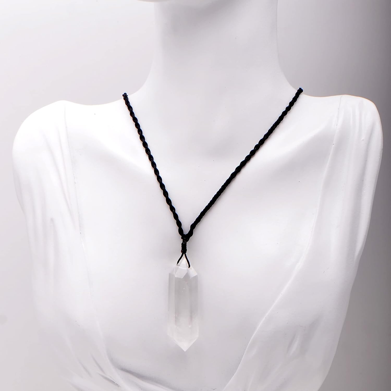 2 Inches Large Healing Crystal Necklace White Quartz Pendant with Adjustable Cord