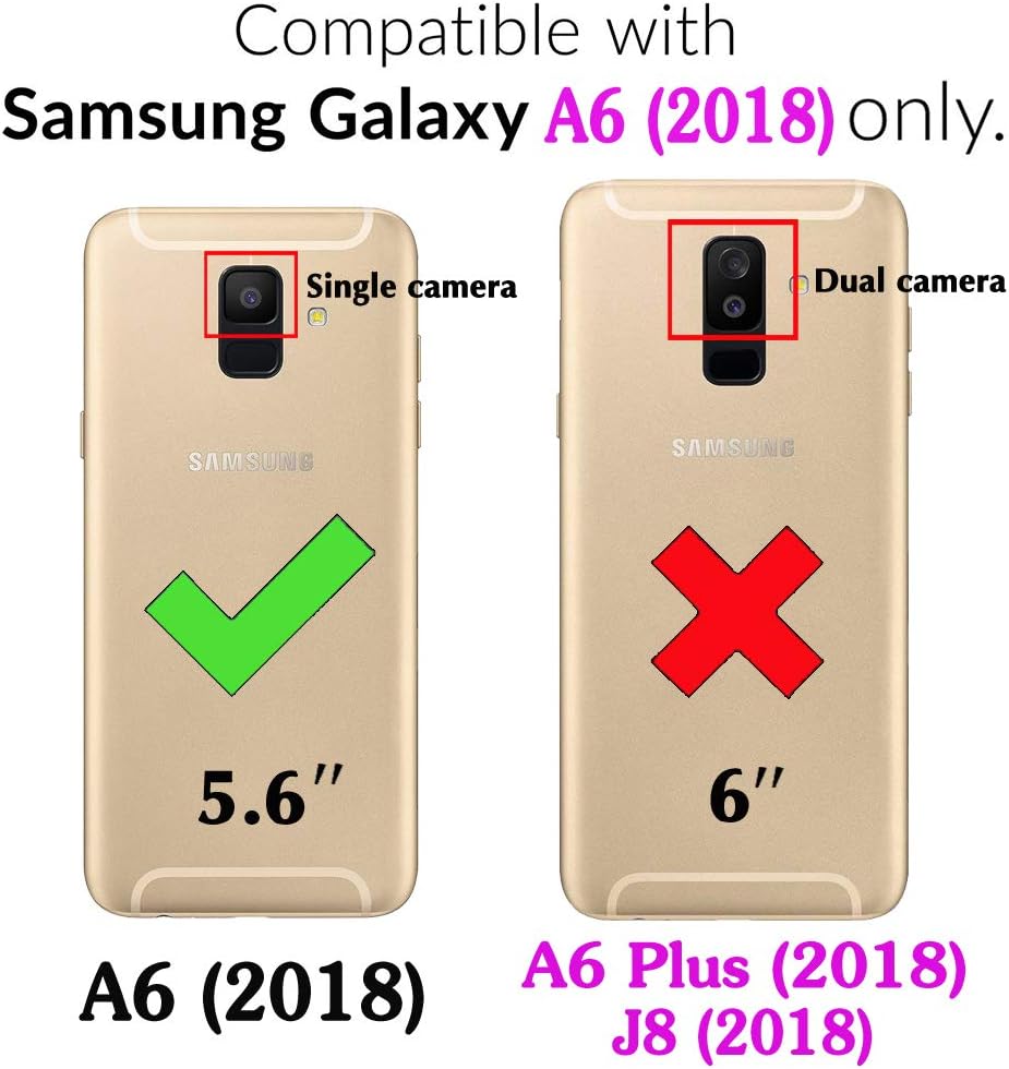 Asuwish Funda de teléfono para Samsung Galaxy A6 con protector de pantalla de vidrio templado y correa para la muñeca, tarjetero con purpurina