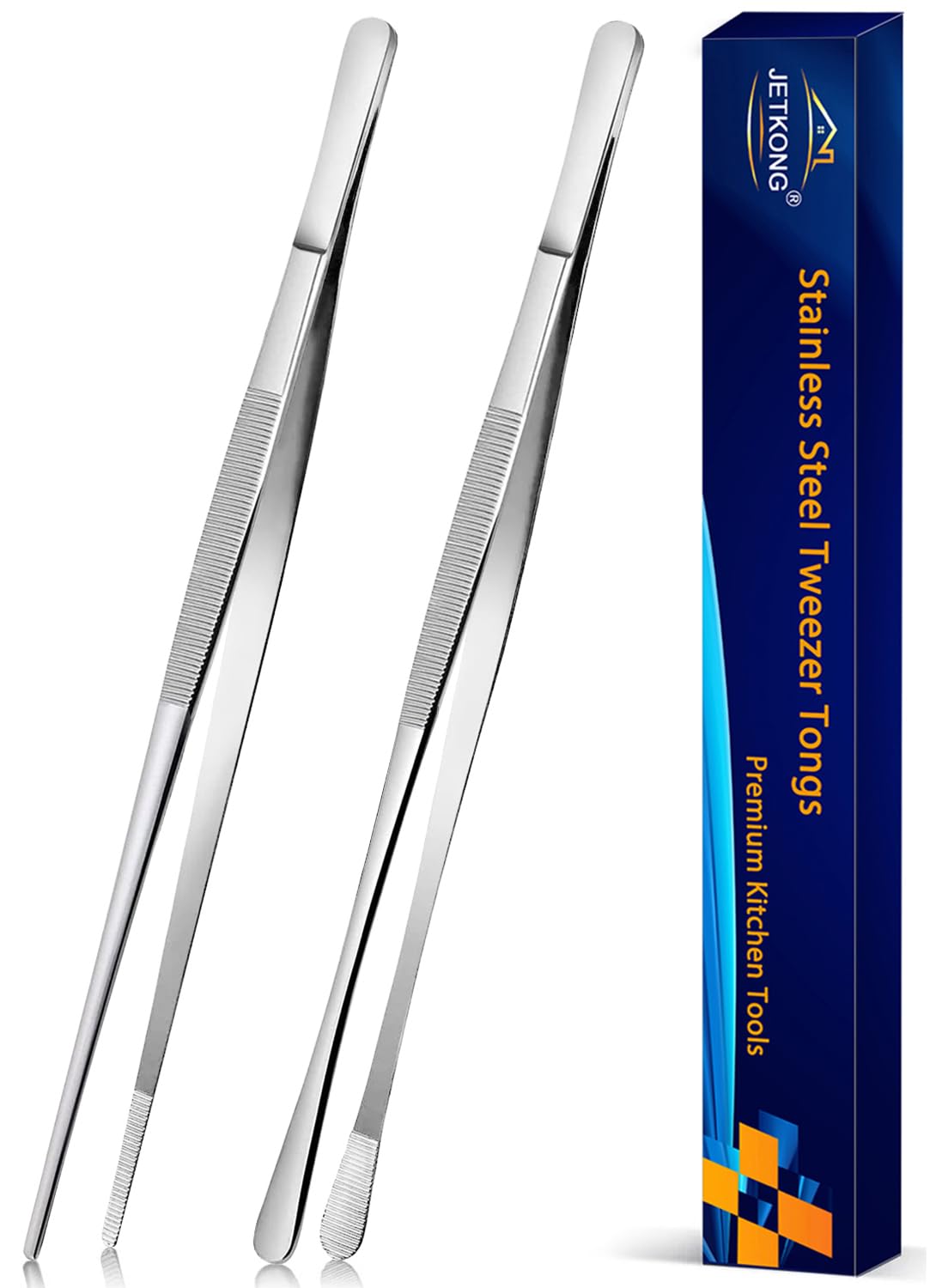 JETKONG 2 pinzas de cocina de acero inoxidable de 12 pulgadas, pinzas rectas para alimentos, pinzas de cocina profesionales para reparar y hacer
