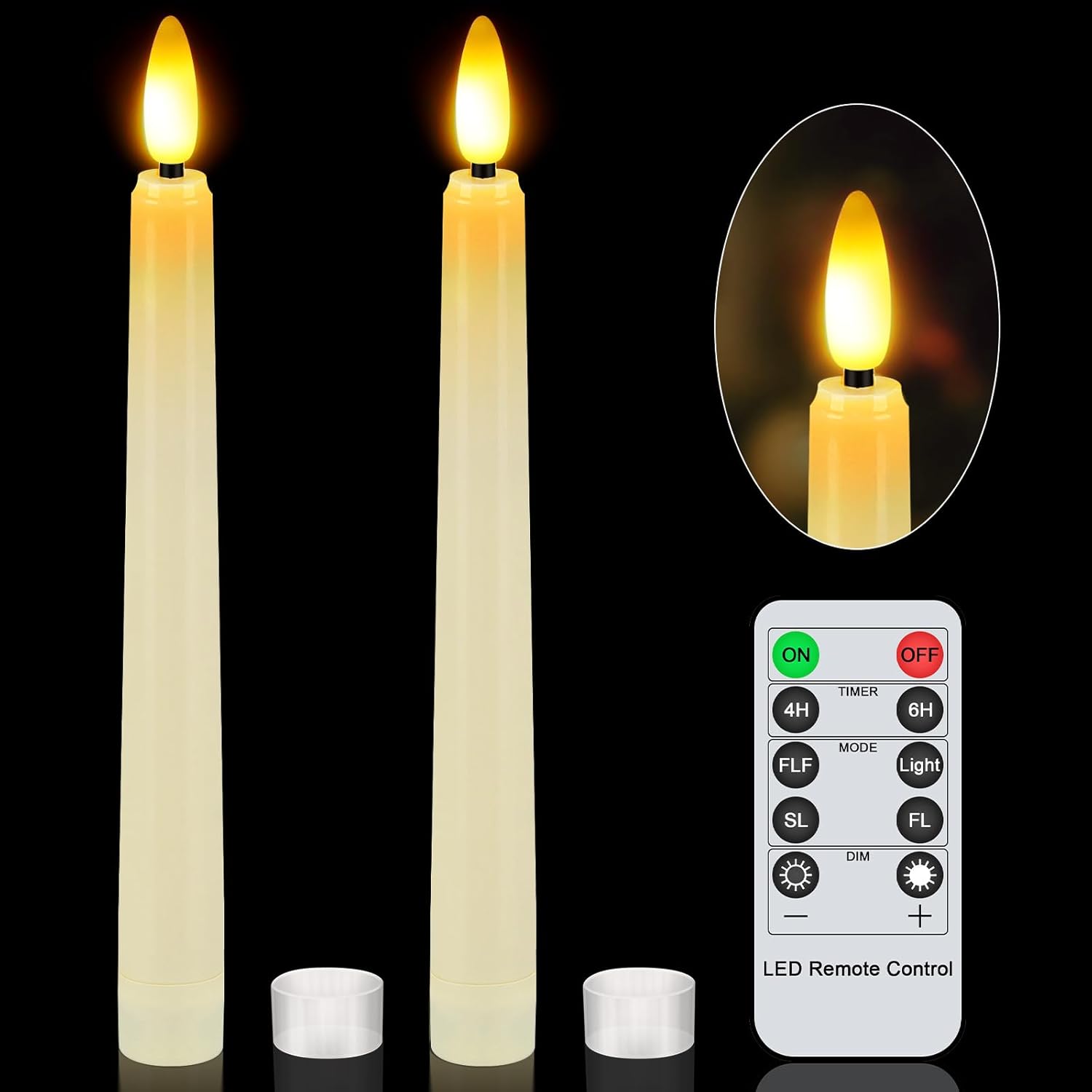 2 PCS LED Flameless Ivory Taper Candles, 8″ Tall Taper Candle Sticks Battery Operated with Remote, 3D Wick Flickering Light Dripless Window Taper