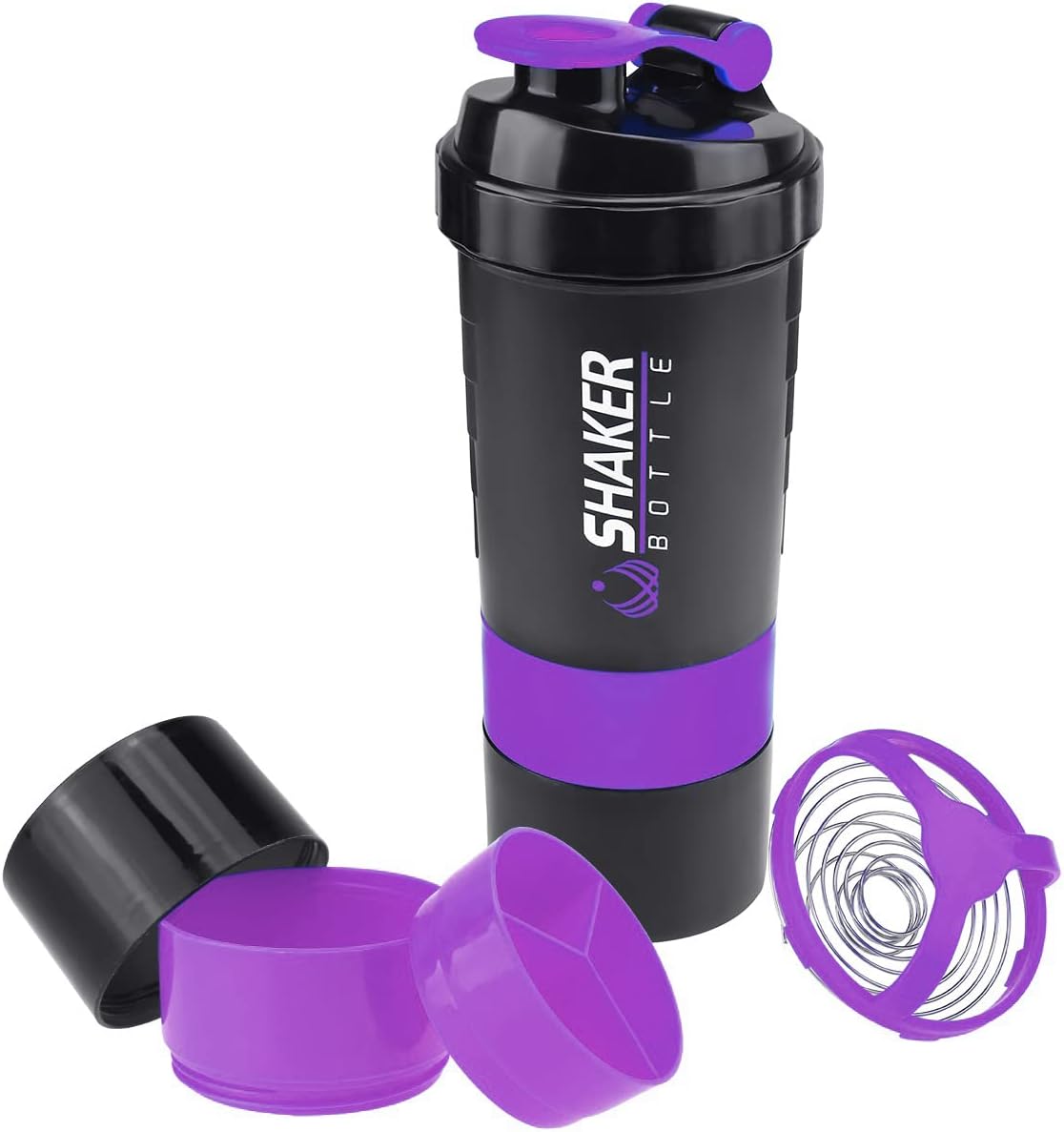 Botella mezcladora de proteínas, vaso batido de 16 onzas para proteína en polvo con almacenamiento, botella de agua deportiva, antideslizante de 3