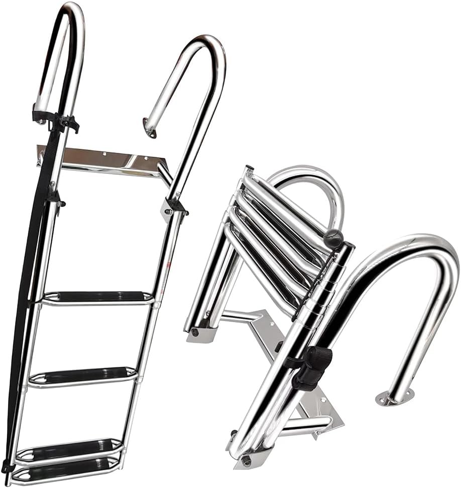 Escalera de barco pontón de 4 escalones, escalera telescópica de acero inoxidable 316, escalera telescópica intraborda resistente, escalera de