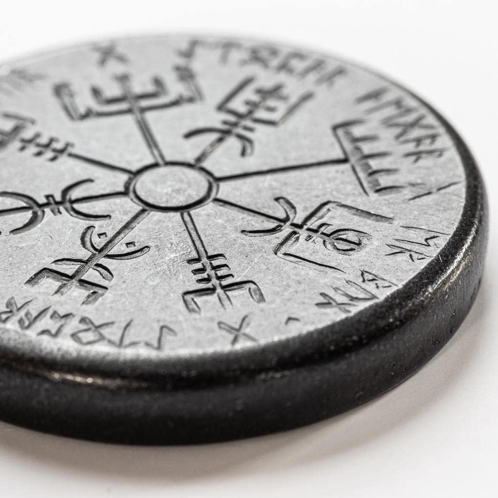 Bastón doble nórdico en hierro, vegvisir y yelmo de asombro