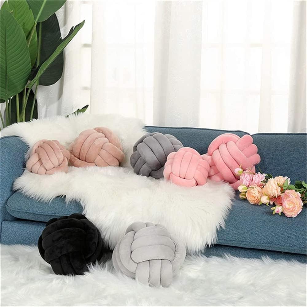 BYITRE Almohadas de nudo suave, cojín redondo para decoración del hogar, almohada de felpa anudada hecha a mano (11 pulgadas, marrón)