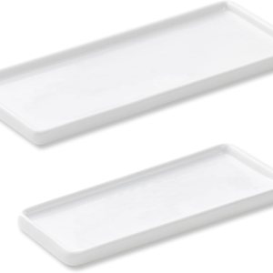 Oyydecor Bandeja de baño para encimera, bandeja rectangular de cerámica para lentes, llaves y anillos, 2 juegos de bandeja dispensadora de jabón Oyydecor Bandeja de baño para encimera, bandeja rectangular de cerámica para lentes, llaves y anillos, 2 juegos de bandeja dispensadora de jabón