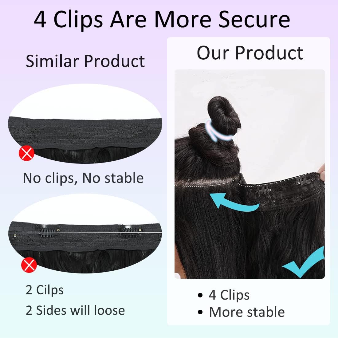 Extensiones de cabello tipo halo de 20 pulgadas, extensiones de cabello con alambre invisible con diadema transparente de tamaño ajustable, 4 clips
