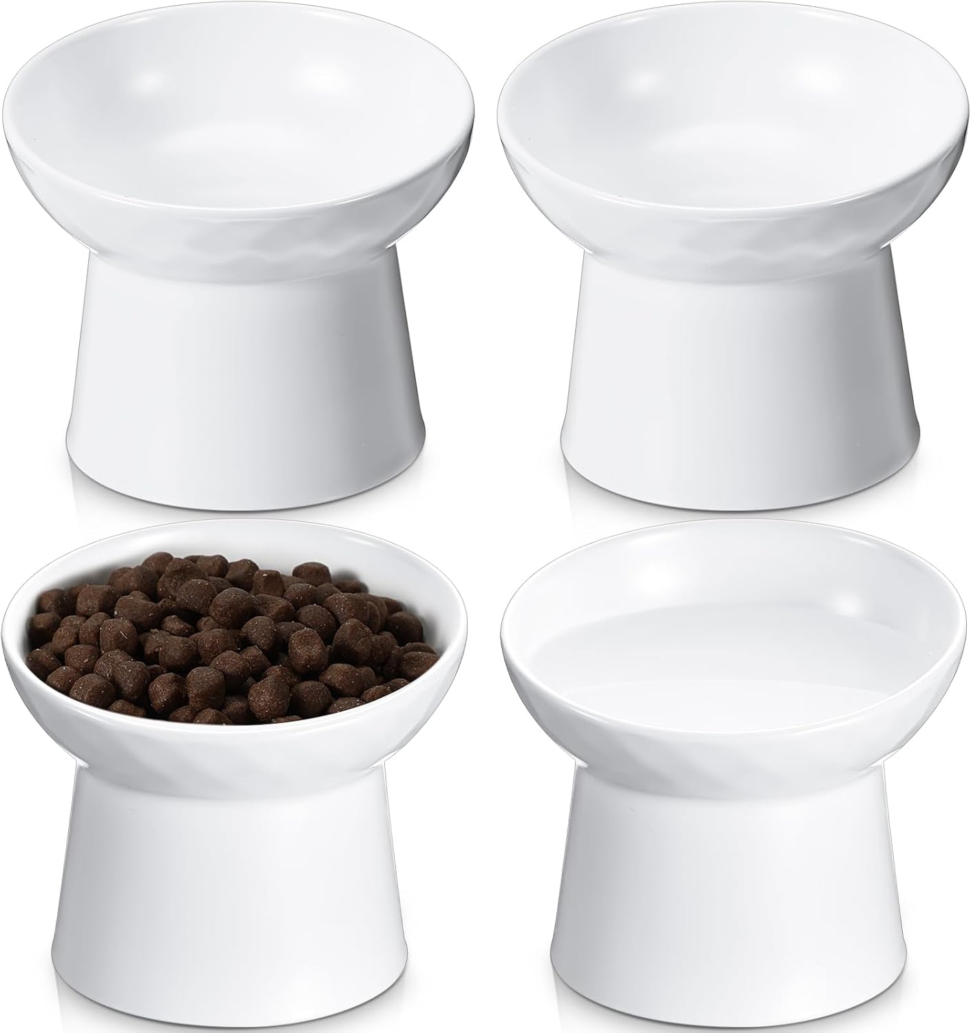 Cuencos elevados de cerámica para gatos de 4 piezas, cuencos inclinados para comida para gatos, sin estrés, fatiga de bigotes, prevención de