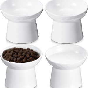 Cuencos elevados de cerámica para gatos de 4 piezas, cuencos inclinados para comida para gatos, sin estrés, fatiga de bigotes, prevención de Cuencos elevados de cerámica para gatos de 4 piezas, cuencos inclinados para comida para gatos, sin estrés, fatiga de bigotes, prevención de