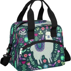 JXDXHCW Lonchera con estampado floral de alpaca, bolsa aisladaenfriadora para mujeres, hombres, niñas, niños, bolsa de almuerzo con correa ajustable JXDXHCW Lonchera con estampado floral de alpaca, bolsa aisladaenfriadora para mujeres, hombres, niñas, niños, bolsa de almuerzo con correa ajustable
