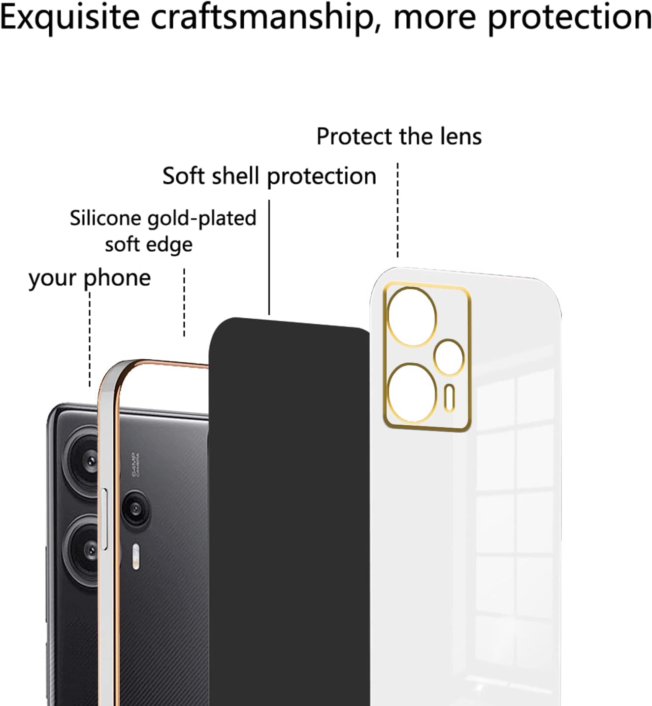 Wousunly Compatible con Poco F5 Funda Silicona Rosa, Chapado Xiaomi Poco F5 Funda para teléfono a prueba de golpes Funda delgada y suave (blanco)