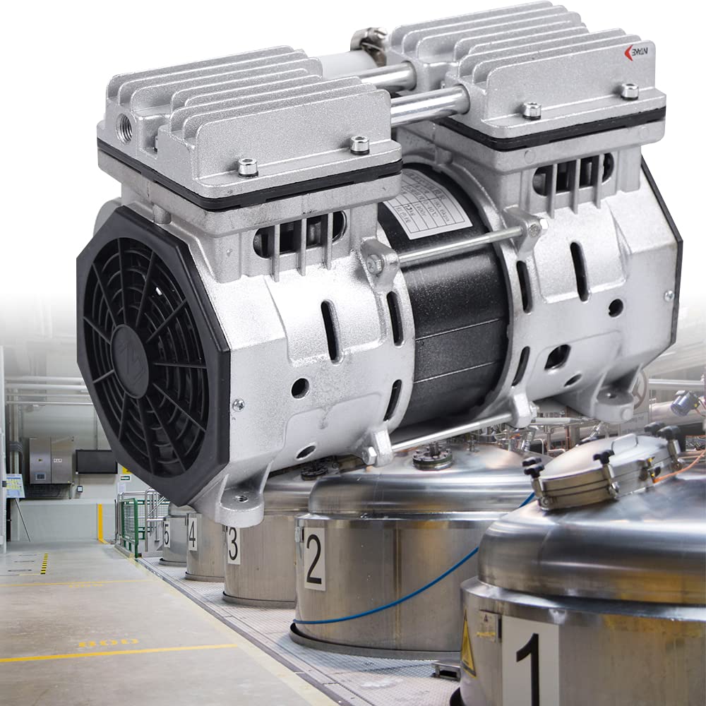 Bomba de aire al vacío de 370 W, sin aceite, pistón sin aceite, 110 V, bomba de vacío de diafragma sin aceite, 8 bar, 3.5 CFM 90.6 kpa 100 Lmin