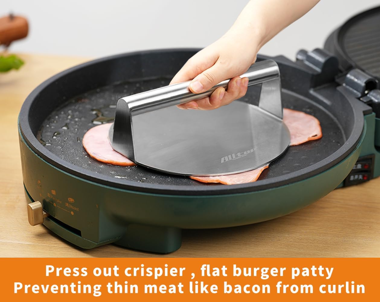 ALLTOP Smash – Prensa de hamburguesas antiadherente de acero inoxidable para plancha plana, parrilla, barbacoa, cocina, herramienta redonda grande